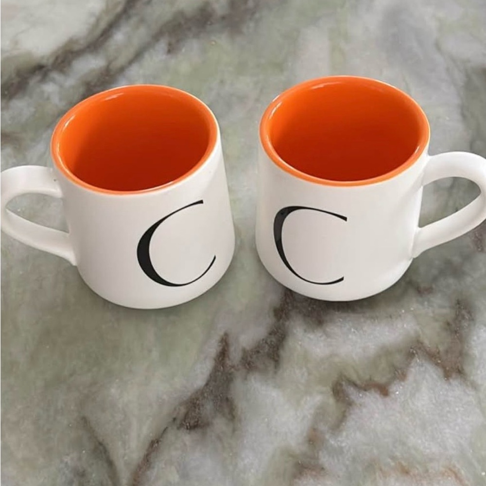Orange and White Ceramic monogram “C” espresso Mug Set